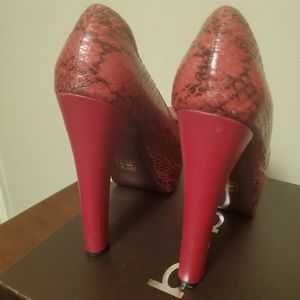 BeBe Red snakeskin platform pumps